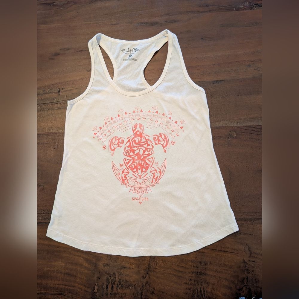Salt Life Coral Turtle Racerback Tank Cream Size Small